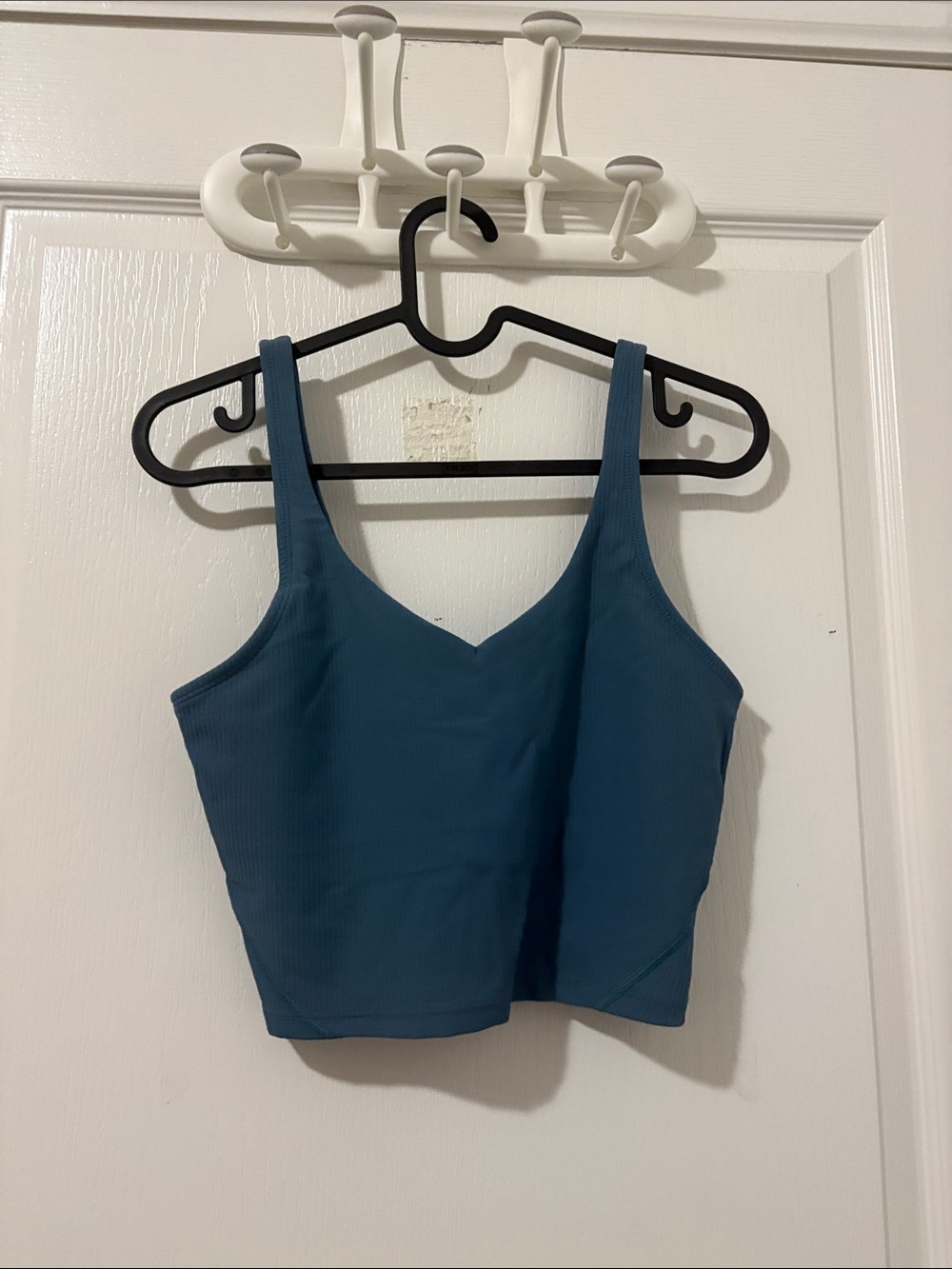 Teal Ribbed V-Neck Cropped Tank Top